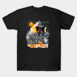 Rottweiler Happy Howl-o-ween Ghost Houses Funny Watercolor T-Shirt